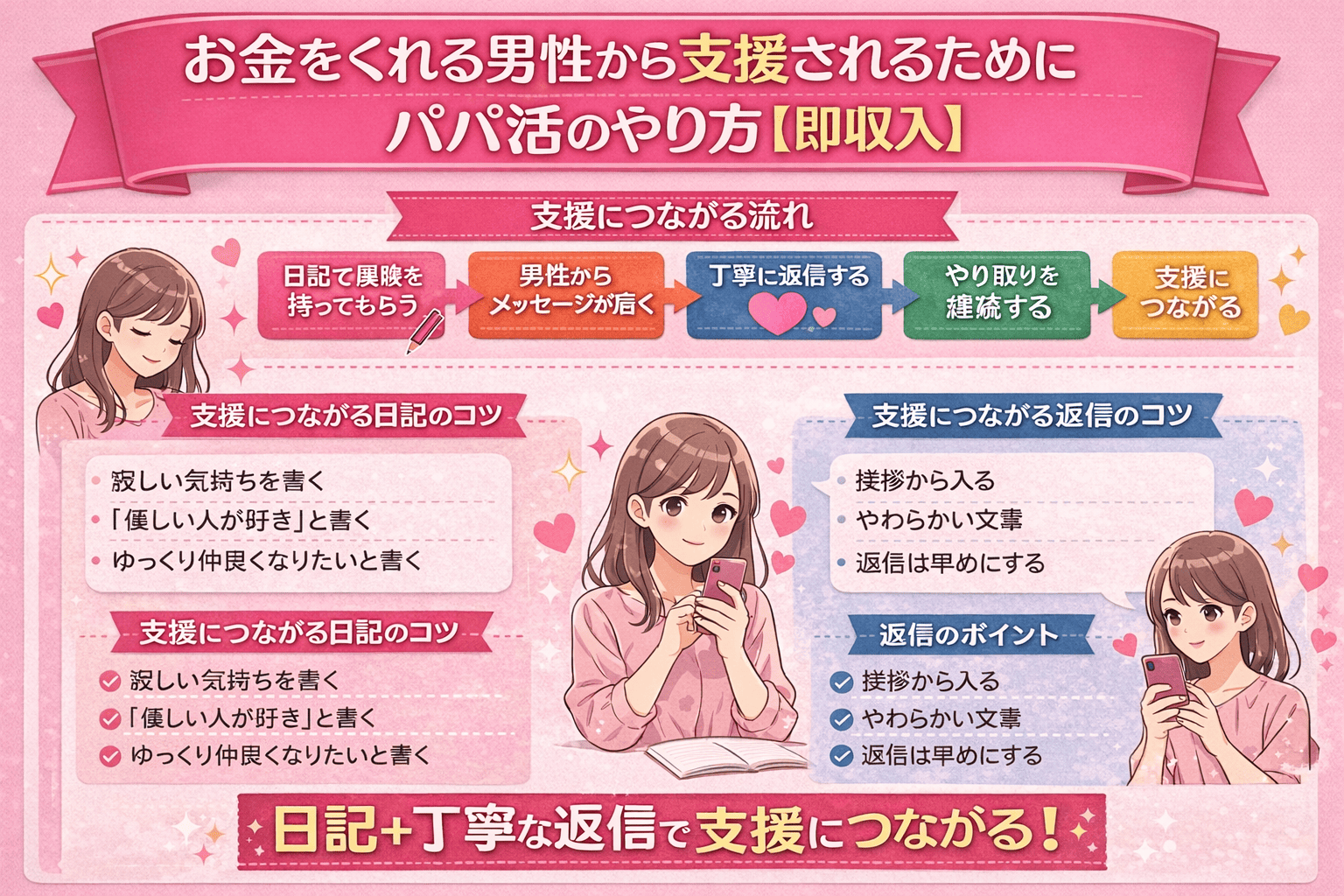 お金をくれる男性から支援されるためにパパ活のやり方【即収入】